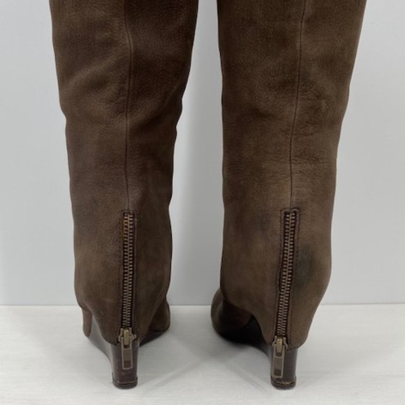ASH Pearl Leather Over the Knee Wedge Boot Sz 38.5 fits us size 7-8. Runs small - Picture 6 of 12